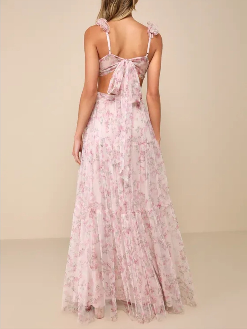 Lulu's Blush Pink Floral Twist-Cut Maxi Dress - Picture 2 of 6